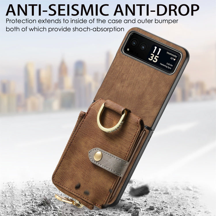 For Motorola Razr 40 Retro Skin-feel Ring Multi-card Wallet Phone Case(Brown) - Motorola Cases by buy2fix | Online Shopping UK | buy2fix