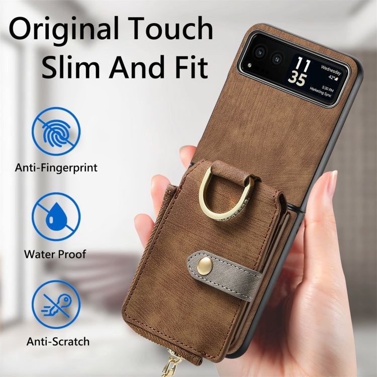 For Motorola Razr 40 Retro Skin-feel Ring Multi-card Wallet Phone Case(Brown) - Motorola Cases by buy2fix | Online Shopping UK | buy2fix