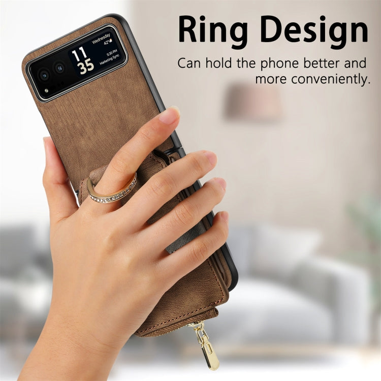 For Motorola Razr 40 Retro Skin-feel Ring Multi-card Wallet Phone Case(Brown) - Motorola Cases by buy2fix | Online Shopping UK | buy2fix
