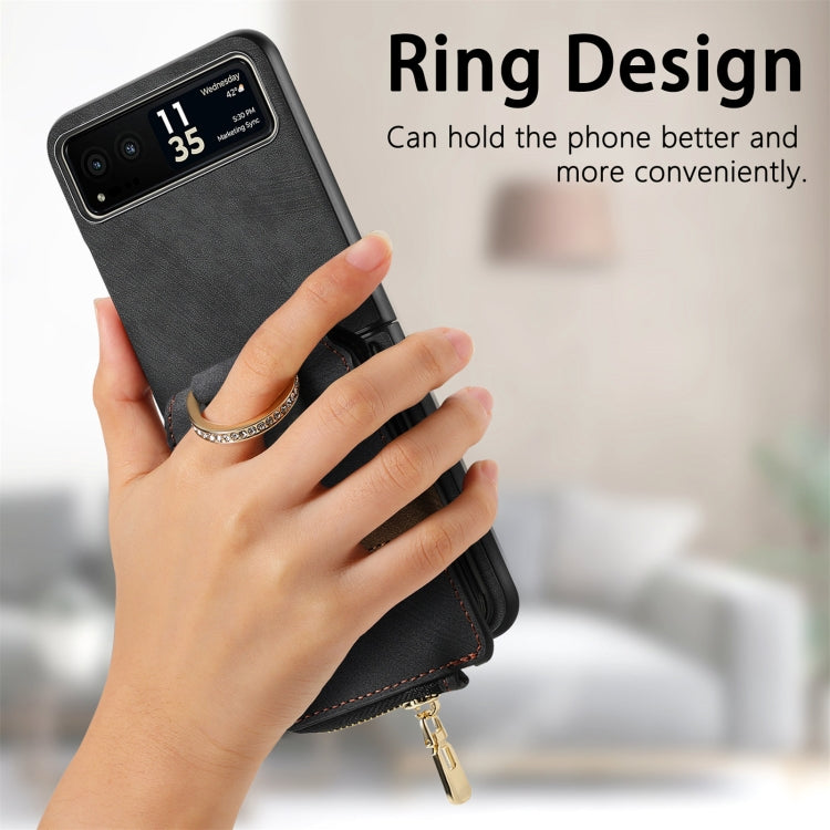 For Motorola Razr 40 Retro Skin-feel Ring Multi-card Wallet Phone Case(Black) - Motorola Cases by buy2fix | Online Shopping UK | buy2fix
