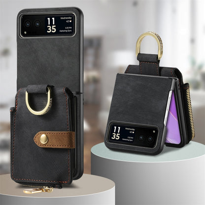 For Motorola Razr 40 Retro Skin-feel Ring Multi-card Wallet Phone Case(Black) - Motorola Cases by buy2fix | Online Shopping UK | buy2fix