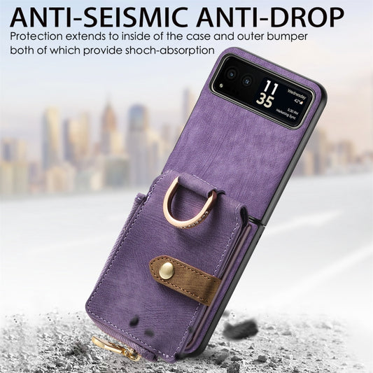 For Motorola Razr 40 Retro Skin-feel Ring Multi-card Wallet Phone Case(Purple) - Motorola Cases by buy2fix | Online Shopping UK | buy2fix