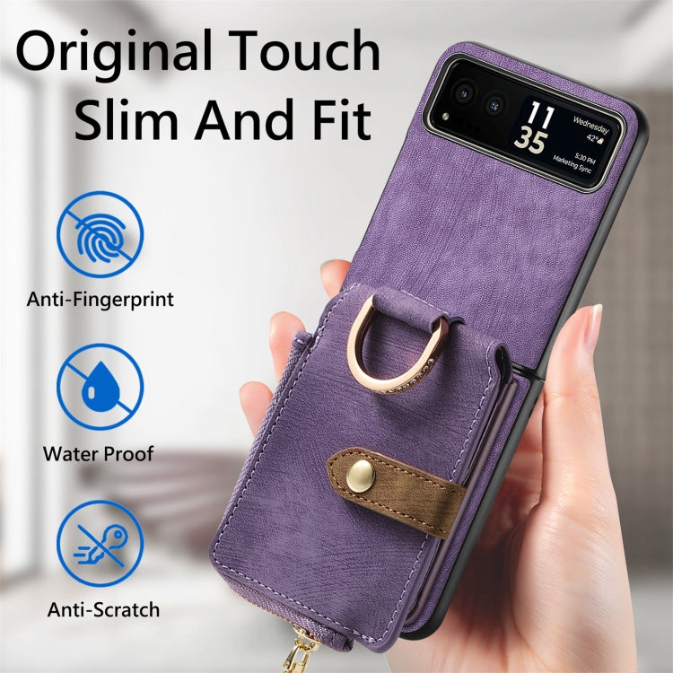 For Motorola Razr 40 Retro Skin-feel Ring Multi-card Wallet Phone Case(Purple) - Motorola Cases by buy2fix | Online Shopping UK | buy2fix