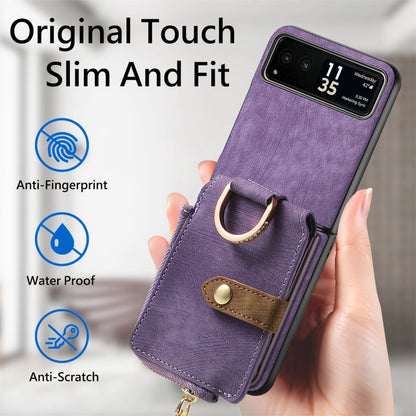 For Motorola Razr 40 Retro Skin-feel Ring Multi-card Wallet Phone Case(Purple) - Motorola Cases by buy2fix | Online Shopping UK | buy2fix