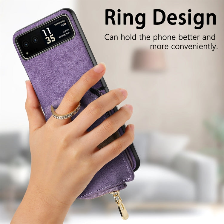 For Motorola Razr 40 Retro Skin-feel Ring Multi-card Wallet Phone Case(Purple) - Motorola Cases by buy2fix | Online Shopping UK | buy2fix