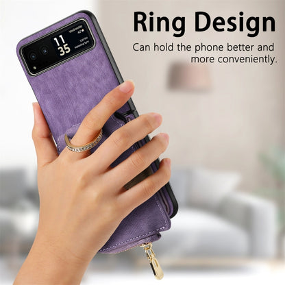 For Motorola Razr 40 Retro Skin-feel Ring Multi-card Wallet Phone Case(Purple) - Motorola Cases by buy2fix | Online Shopping UK | buy2fix