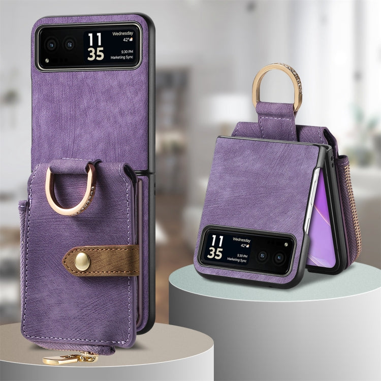 For Motorola Razr 40 Retro Skin-feel Ring Multi-card Wallet Phone Case(Purple) - Motorola Cases by buy2fix | Online Shopping UK | buy2fix