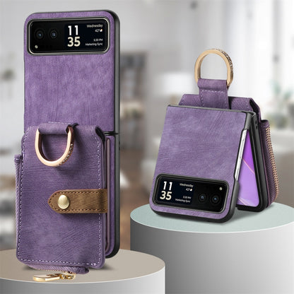 For Motorola Razr 40 Retro Skin-feel Ring Multi-card Wallet Phone Case(Purple) - Motorola Cases by buy2fix | Online Shopping UK | buy2fix