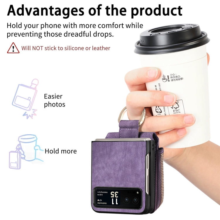 For Motorola Razr 40 Retro Skin-feel Ring Multi-card Wallet Phone Case(Purple) - Motorola Cases by buy2fix | Online Shopping UK | buy2fix