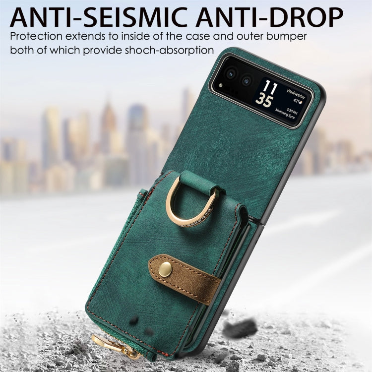 For Motorola Razr 40 Retro Skin-feel Ring Multi-card Wallet Phone Case(Green) - Motorola Cases by buy2fix | Online Shopping UK | buy2fix