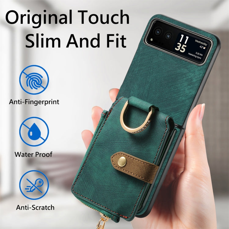 For Motorola Razr 40 Retro Skin-feel Ring Multi-card Wallet Phone Case(Green) - Motorola Cases by buy2fix | Online Shopping UK | buy2fix