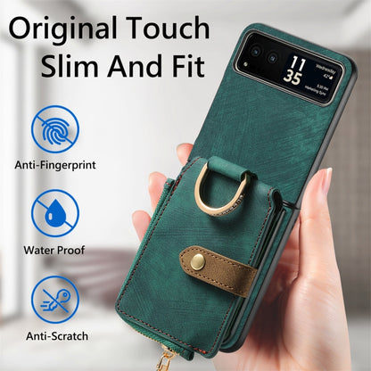 For Motorola Razr 40 Retro Skin-feel Ring Multi-card Wallet Phone Case(Green) - Motorola Cases by buy2fix | Online Shopping UK | buy2fix