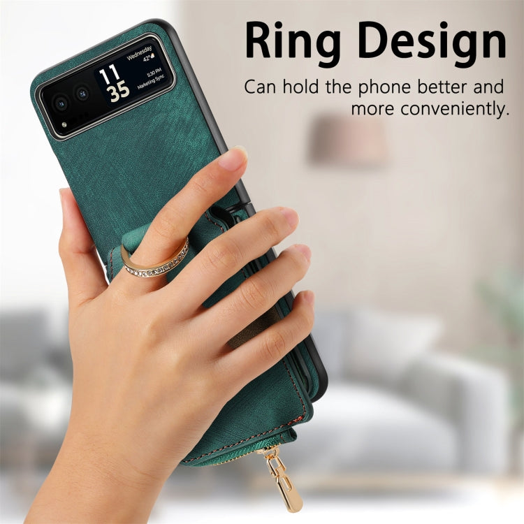 For Motorola Razr 40 Retro Skin-feel Ring Multi-card Wallet Phone Case(Green) - Motorola Cases by buy2fix | Online Shopping UK | buy2fix