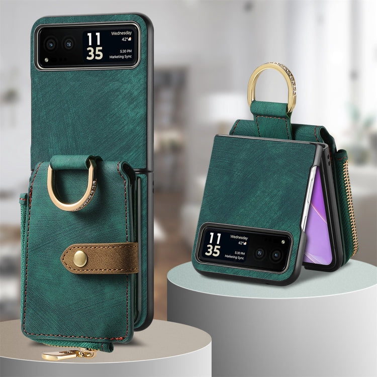 For Motorola Razr 40 Retro Skin-feel Ring Multi-card Wallet Phone Case(Green) - Motorola Cases by buy2fix | Online Shopping UK | buy2fix