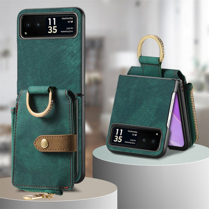 For Motorola Razr 40 Retro Skin-feel Ring Multi-card Wallet Phone Case(Green) - Motorola Cases by buy2fix | Online Shopping UK | buy2fix