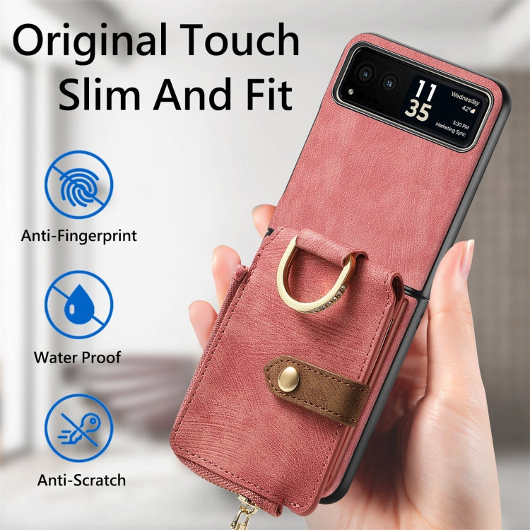 For Motorola Razr 40 Retro Skin-feel Ring Multi-card Wallet Phone Case(Pink) - Motorola Cases by buy2fix | Online Shopping UK | buy2fix