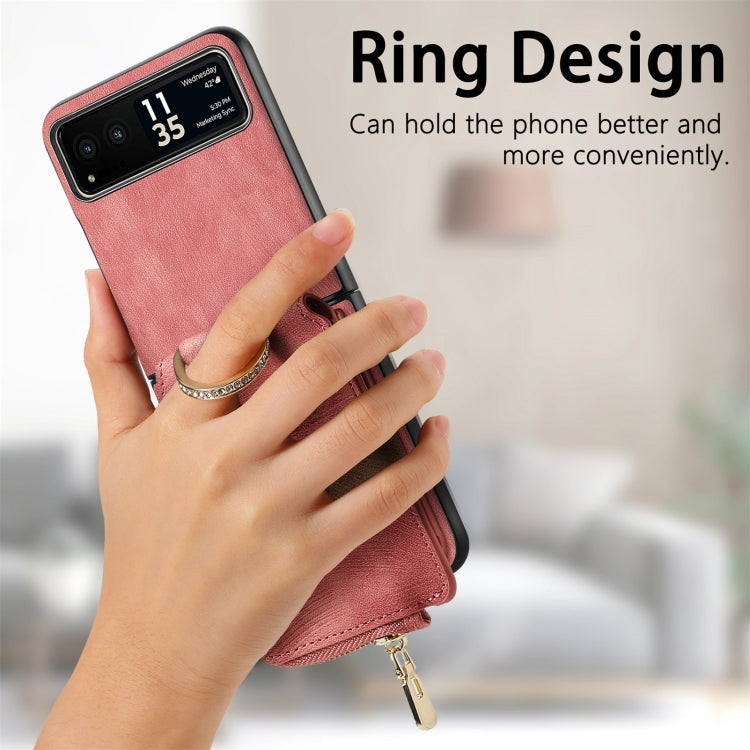 For Motorola Razr 40 Retro Skin-feel Ring Multi-card Wallet Phone Case(Pink) - Motorola Cases by buy2fix | Online Shopping UK | buy2fix