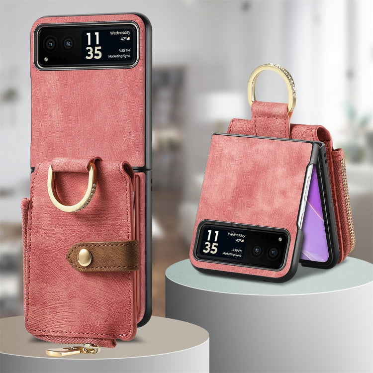 For Motorola Razr 40 Retro Skin-feel Ring Multi-card Wallet Phone Case(Pink) - Motorola Cases by buy2fix | Online Shopping UK | buy2fix