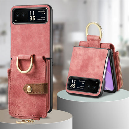 For Motorola Razr 40 Retro Skin-feel Ring Multi-card Wallet Phone Case(Pink) - Motorola Cases by buy2fix | Online Shopping UK | buy2fix