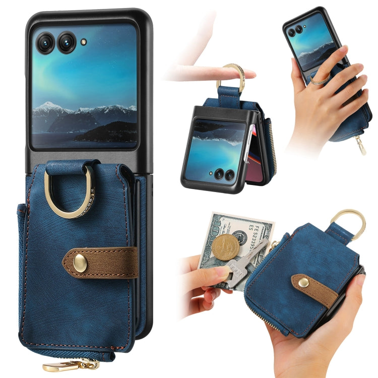 For Motorola Razr 40 Ultra Retro Skin-feel Ring Multi-card Wallet Phone Case(Blue) - Motorola Cases by buy2fix | Online Shopping UK | buy2fix