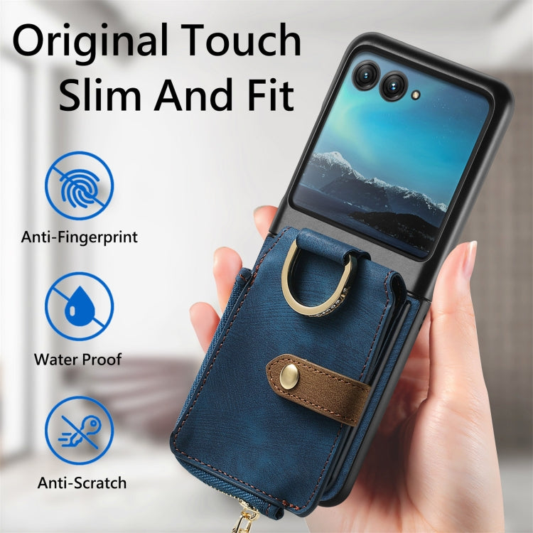 For Motorola Razr 40 Ultra Retro Skin-feel Ring Multi-card Wallet Phone Case(Blue) - Motorola Cases by buy2fix | Online Shopping UK | buy2fix