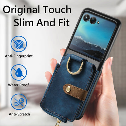 For Motorola Razr 40 Ultra Retro Skin-feel Ring Multi-card Wallet Phone Case(Blue) - Motorola Cases by buy2fix | Online Shopping UK | buy2fix