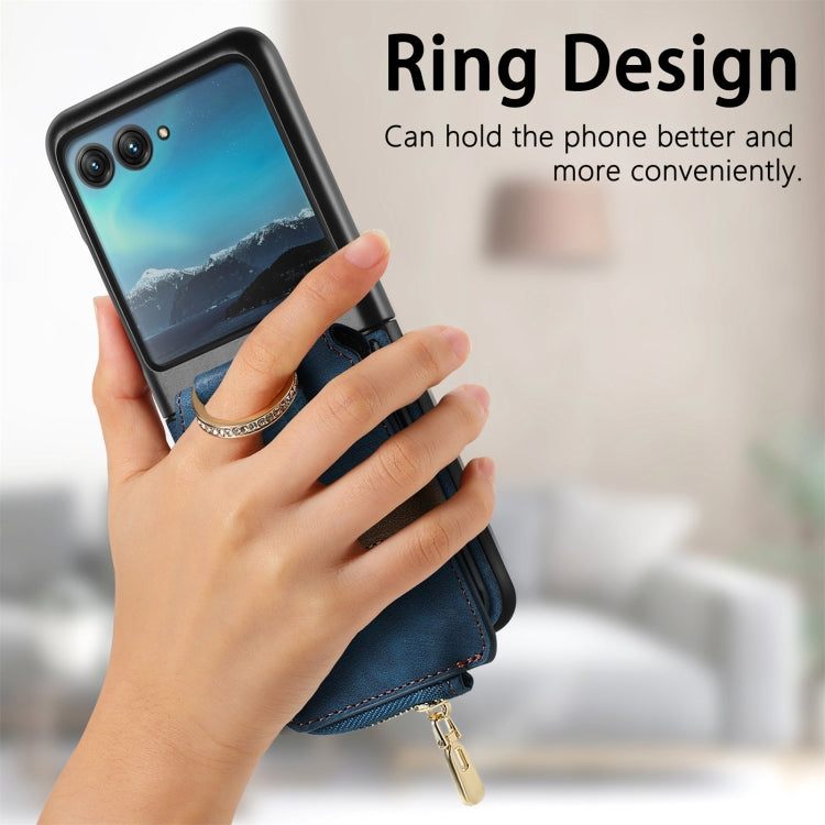 For Motorola Razr 40 Ultra Retro Skin-feel Ring Multi-card Wallet Phone Case(Blue) - Motorola Cases by buy2fix | Online Shopping UK | buy2fix