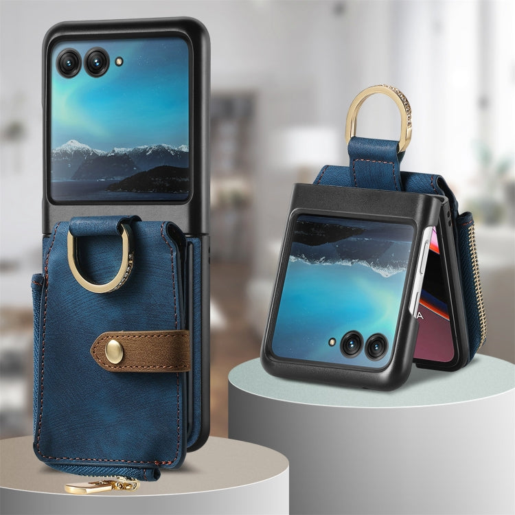 For Motorola Razr 40 Ultra Retro Skin-feel Ring Multi-card Wallet Phone Case(Blue) - Motorola Cases by buy2fix | Online Shopping UK | buy2fix