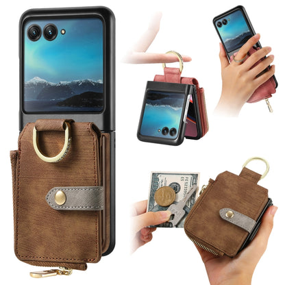 For Motorola Razr 40 Ultra Retro Skin-feel Ring Multi-card Wallet Phone Case(Brown) - Motorola Cases by buy2fix | Online Shopping UK | buy2fix
