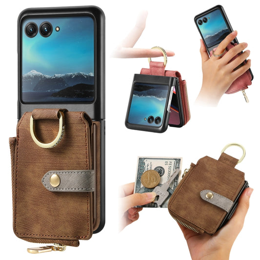 For Motorola Razr 40 Ultra Retro Skin-feel Ring Multi-card Wallet Phone Case(Brown) - Motorola Cases by buy2fix | Online Shopping UK | buy2fix