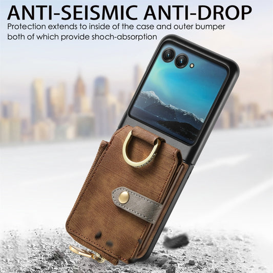 For Motorola Razr 40 Ultra Retro Skin-feel Ring Multi-card Wallet Phone Case(Brown) - Motorola Cases by buy2fix | Online Shopping UK | buy2fix