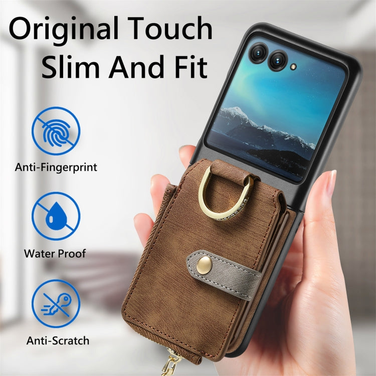 For Motorola Razr 40 Ultra Retro Skin-feel Ring Multi-card Wallet Phone Case(Brown) - Motorola Cases by buy2fix | Online Shopping UK | buy2fix