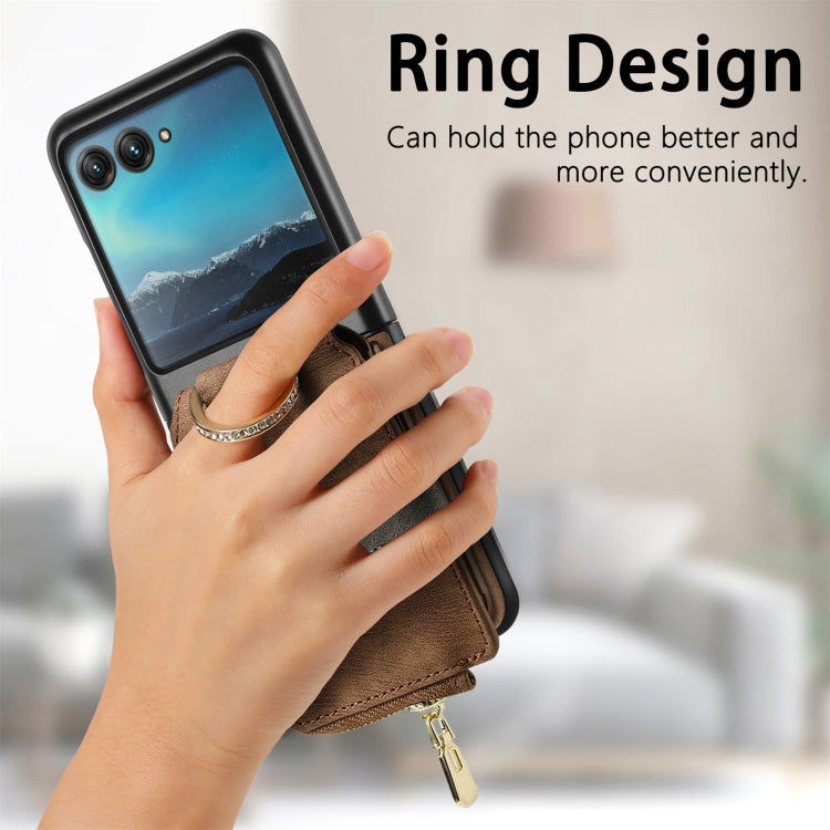 For Motorola Razr 40 Ultra Retro Skin-feel Ring Multi-card Wallet Phone Case(Brown) - Motorola Cases by buy2fix | Online Shopping UK | buy2fix