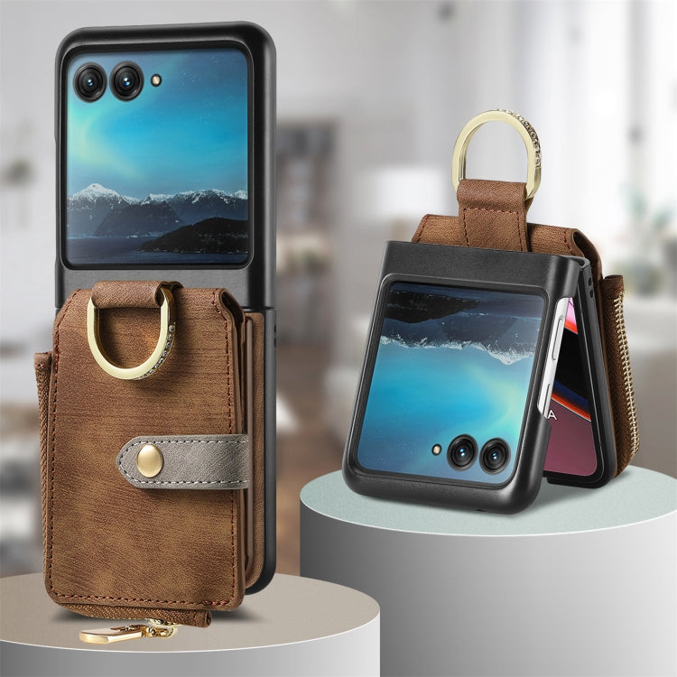 For Motorola Razr 40 Ultra Retro Skin-feel Ring Multi-card Wallet Phone Case(Brown) - Motorola Cases by buy2fix | Online Shopping UK | buy2fix