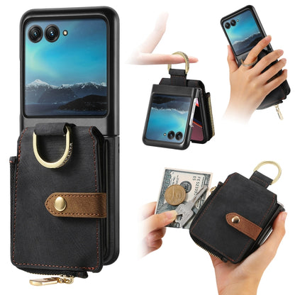 For Motorola Razr 40 Ultra Retro Skin-feel Ring Multi-card Wallet Phone Case(Black) - Motorola Cases by buy2fix | Online Shopping UK | buy2fix