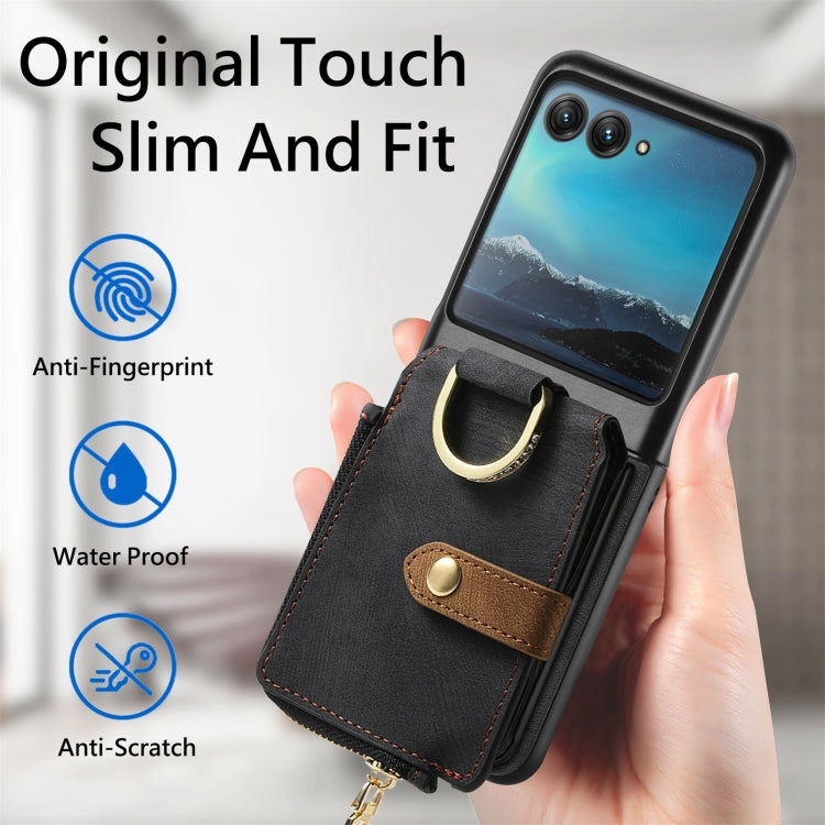 For Motorola Razr 40 Ultra Retro Skin-feel Ring Multi-card Wallet Phone Case(Black) - Motorola Cases by buy2fix | Online Shopping UK | buy2fix