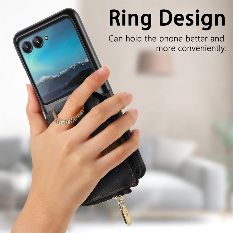 For Motorola Razr 40 Ultra Retro Skin-feel Ring Multi-card Wallet Phone Case(Black) - Motorola Cases by buy2fix | Online Shopping UK | buy2fix