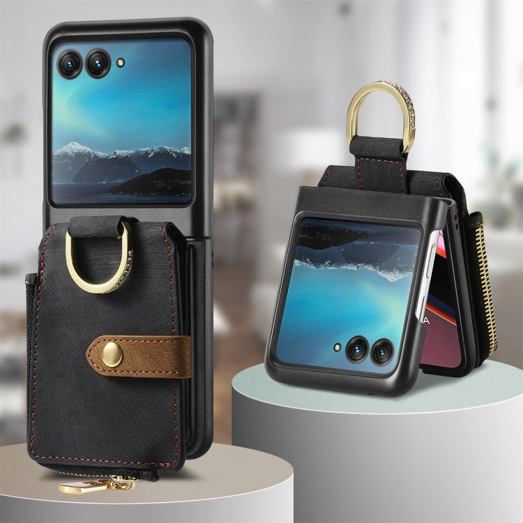 For Motorola Razr 40 Ultra Retro Skin-feel Ring Multi-card Wallet Phone Case(Black) - Motorola Cases by buy2fix | Online Shopping UK | buy2fix