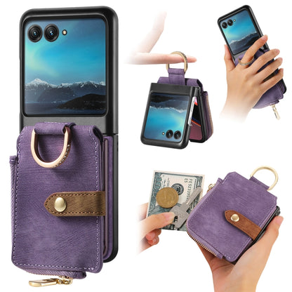 For Motorola Razr 40 Ultra Retro Skin-feel Ring Multi-card Wallet Phone Case(Purple) - Motorola Cases by buy2fix | Online Shopping UK | buy2fix