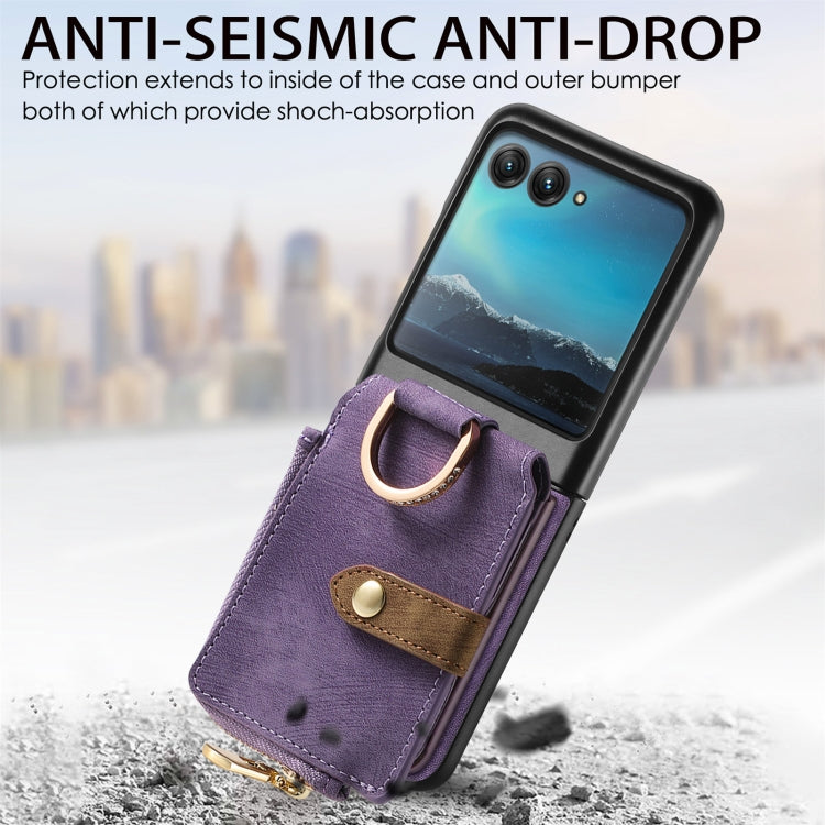 For Motorola Razr 40 Ultra Retro Skin-feel Ring Multi-card Wallet Phone Case(Purple) - Motorola Cases by buy2fix | Online Shopping UK | buy2fix