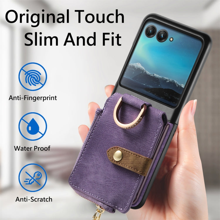 For Motorola Razr 40 Ultra Retro Skin-feel Ring Multi-card Wallet Phone Case(Purple) - Motorola Cases by buy2fix | Online Shopping UK | buy2fix