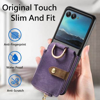 For Motorola Razr 40 Ultra Retro Skin-feel Ring Multi-card Wallet Phone Case(Purple) - Motorola Cases by buy2fix | Online Shopping UK | buy2fix