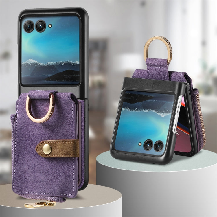 For Motorola Razr 40 Ultra Retro Skin-feel Ring Multi-card Wallet Phone Case(Purple) - Motorola Cases by buy2fix | Online Shopping UK | buy2fix