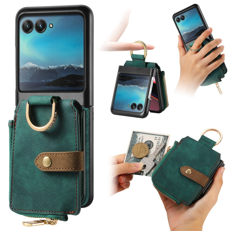 For Motorola Razr 40 Ultra Retro Skin-feel Ring Multi-card Wallet Phone Case(Green) - Motorola Cases by buy2fix | Online Shopping UK | buy2fix