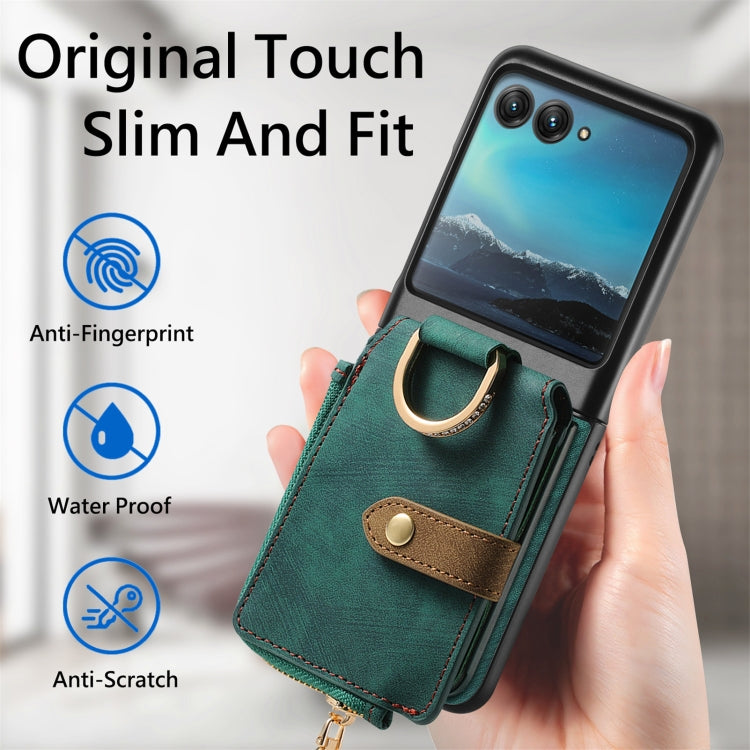 For Motorola Razr 40 Ultra Retro Skin-feel Ring Multi-card Wallet Phone Case(Green) - Motorola Cases by buy2fix | Online Shopping UK | buy2fix