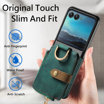 For Motorola Razr 40 Ultra Retro Skin-feel Ring Multi-card Wallet Phone Case(Green) - Motorola Cases by buy2fix | Online Shopping UK | buy2fix