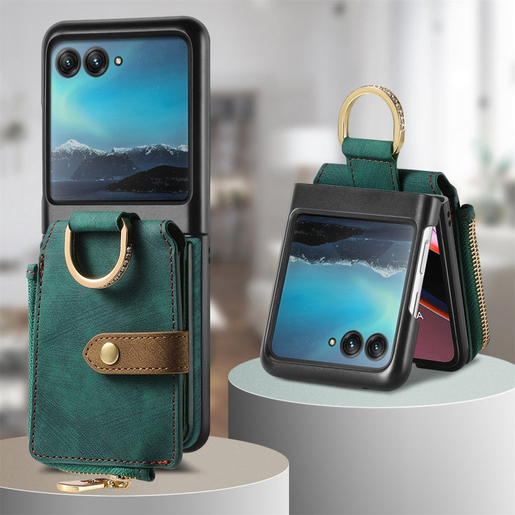 For Motorola Razr 40 Ultra Retro Skin-feel Ring Multi-card Wallet Phone Case(Green) - Motorola Cases by buy2fix | Online Shopping UK | buy2fix