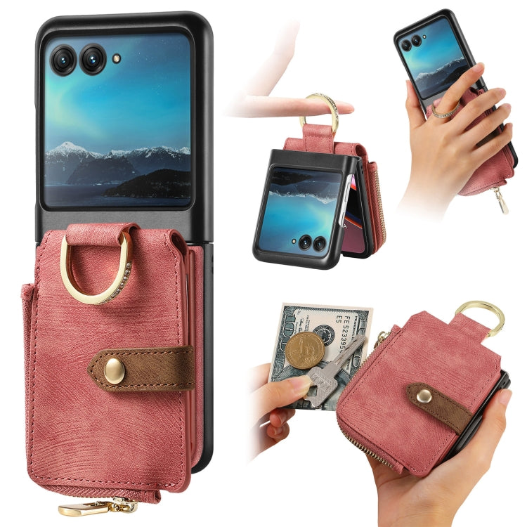 For Motorola Razr 40 Ultra Retro Skin-feel Ring Multi-card Wallet Phone Case(Pink) - Motorola Cases by buy2fix | Online Shopping UK | buy2fix