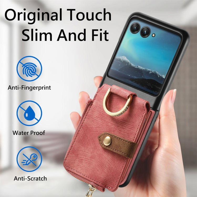 For Motorola Razr 40 Ultra Retro Skin-feel Ring Multi-card Wallet Phone Case(Pink) - Motorola Cases by buy2fix | Online Shopping UK | buy2fix