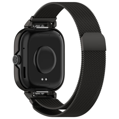 For Redmi Watch 4 Milan Magnetic Steel Mesh Watch Band + Watch Metal Frame(Black) - Watch Bands by buy2fix | Online Shopping UK | buy2fix